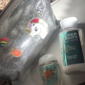 Bath and body works lotion, hand sanitizer and bag
